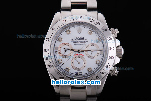 Rolex Daytona Automatic Movement with Diamond Marking and White Dial - Click Image to Close